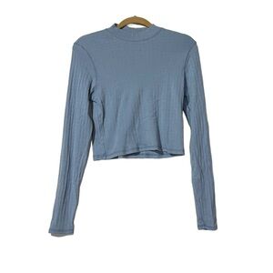 American Eagle Ribbed Cropped Mock Top Blue Size Large